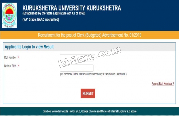 KURUKSHETRA UNIVERSITY Recruitment for the post of Clerk Typing Test Result Out -198
