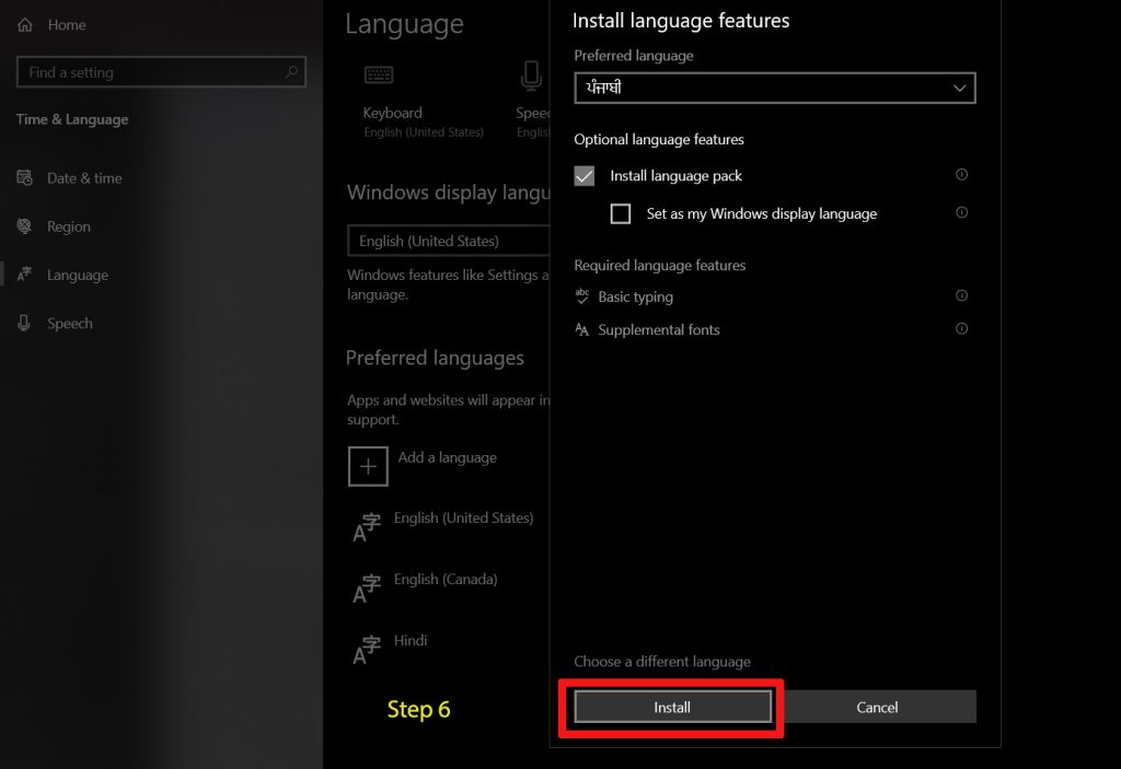 Windows 10 Punjabi Unicode Language Add Step 6